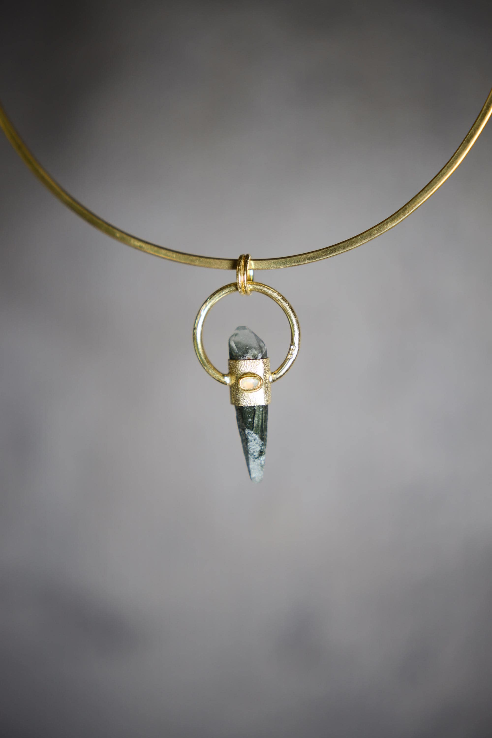 Double Terminated Himalayan Chlorite Quartz & Faceted Opal Pendant, Sterling Silver Textured, 18K Gold Plated, Spiritual Growth, Unique Gift