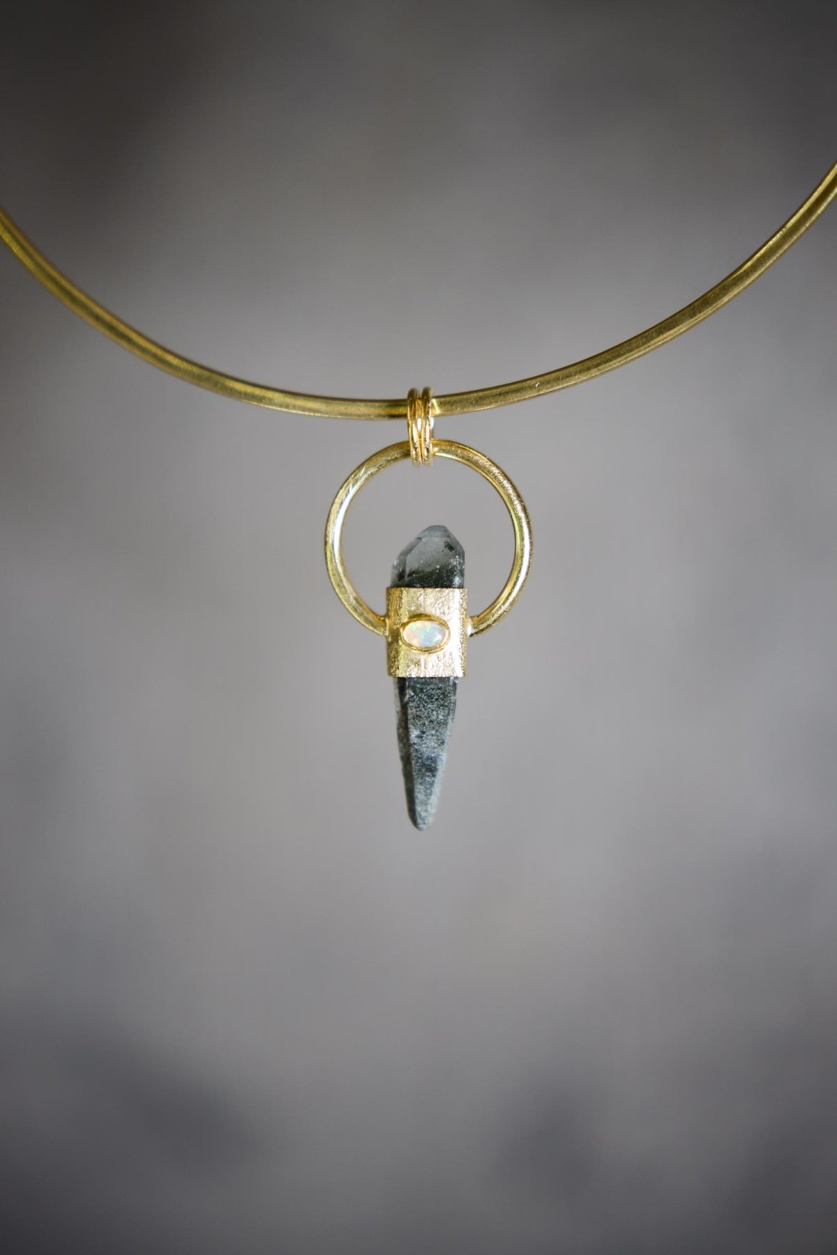 Double Terminated Himalayan Chlorite Quartz & Faceted Opal Pendant, Sterling Silver Textured, 18K Gold Plated, Spiritual Growth, Unique Gift