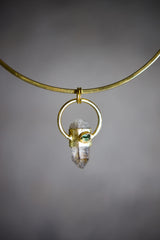 Lithium Strawberry Phantom Quartz, Sapphire & Emerald Pendant, 18K Gold-Plated Sterling Silver Textured, Virgo and Libra Zodiac, Unique Gift