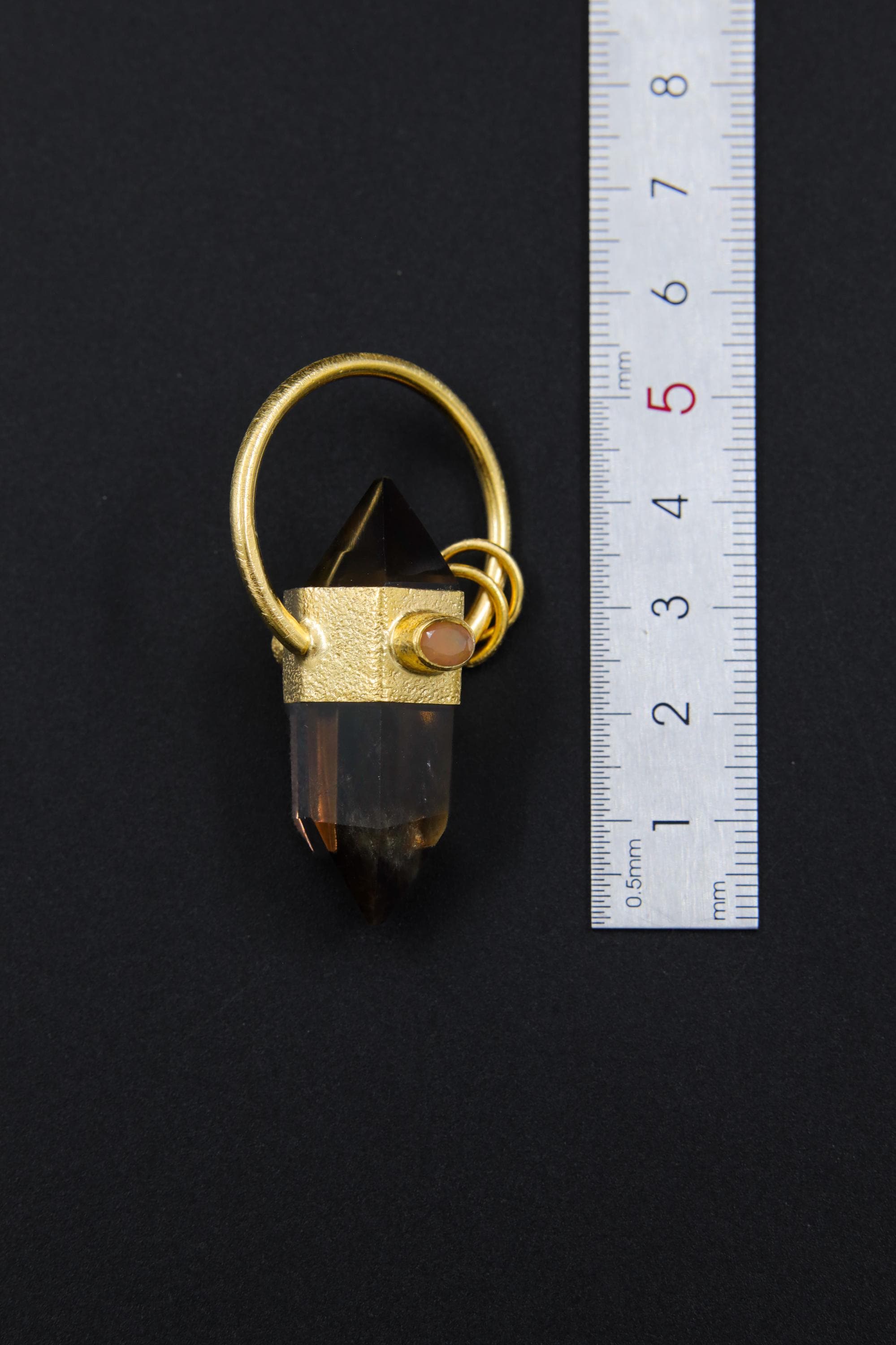 Double Terminated Citrine Generator Quartz & Ethiopian Opal Pendant, 18K Gold-Plated Sterling Silver, , Sagittarius Zodiac, Unique Gift