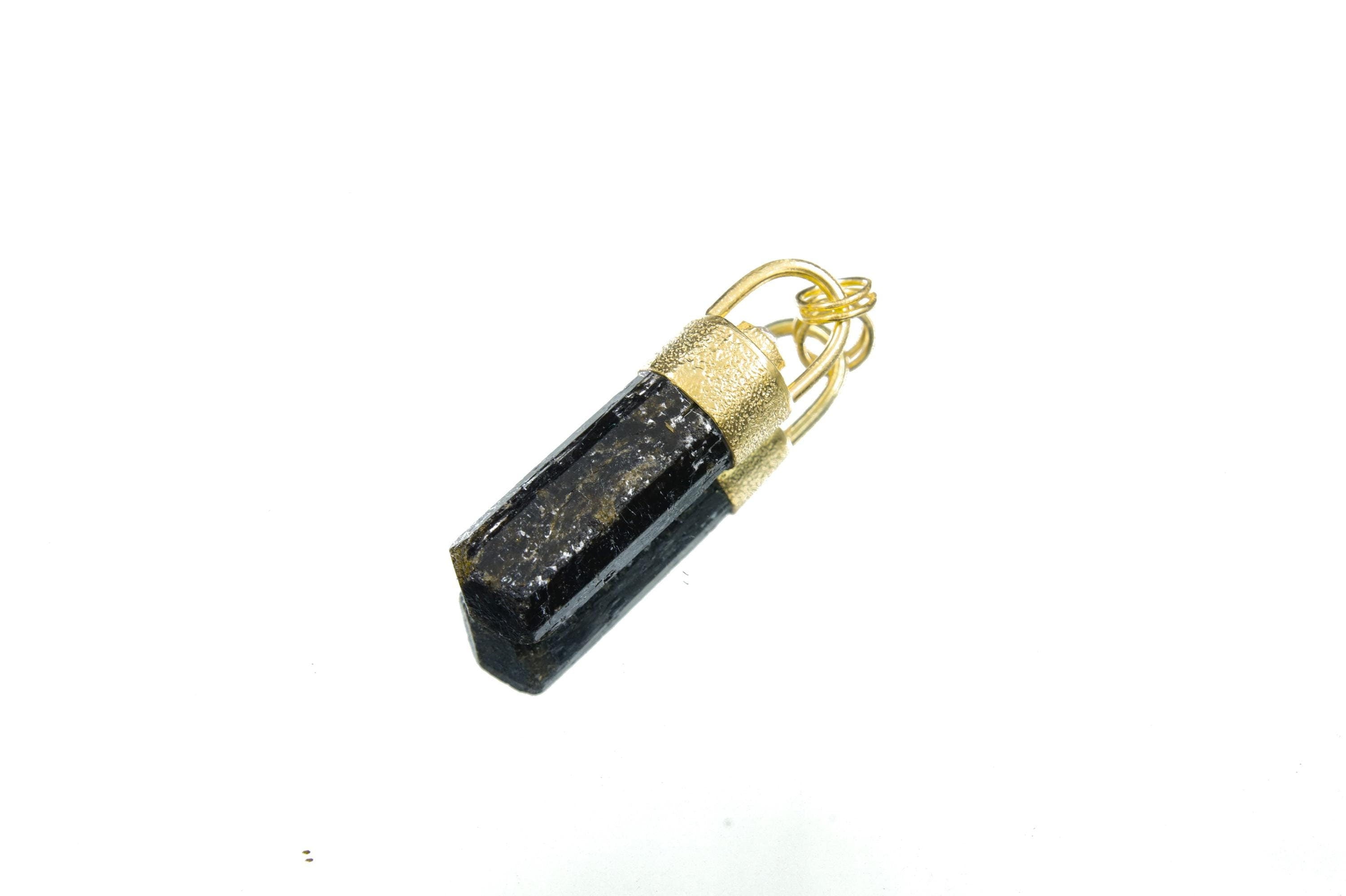 Himalayan Terminated Brown Dravite Tourmaline & Diamond Pendant, Sterling Silver, Sand Texture, 18K Gold-Plated, Unique Gift - NO/05