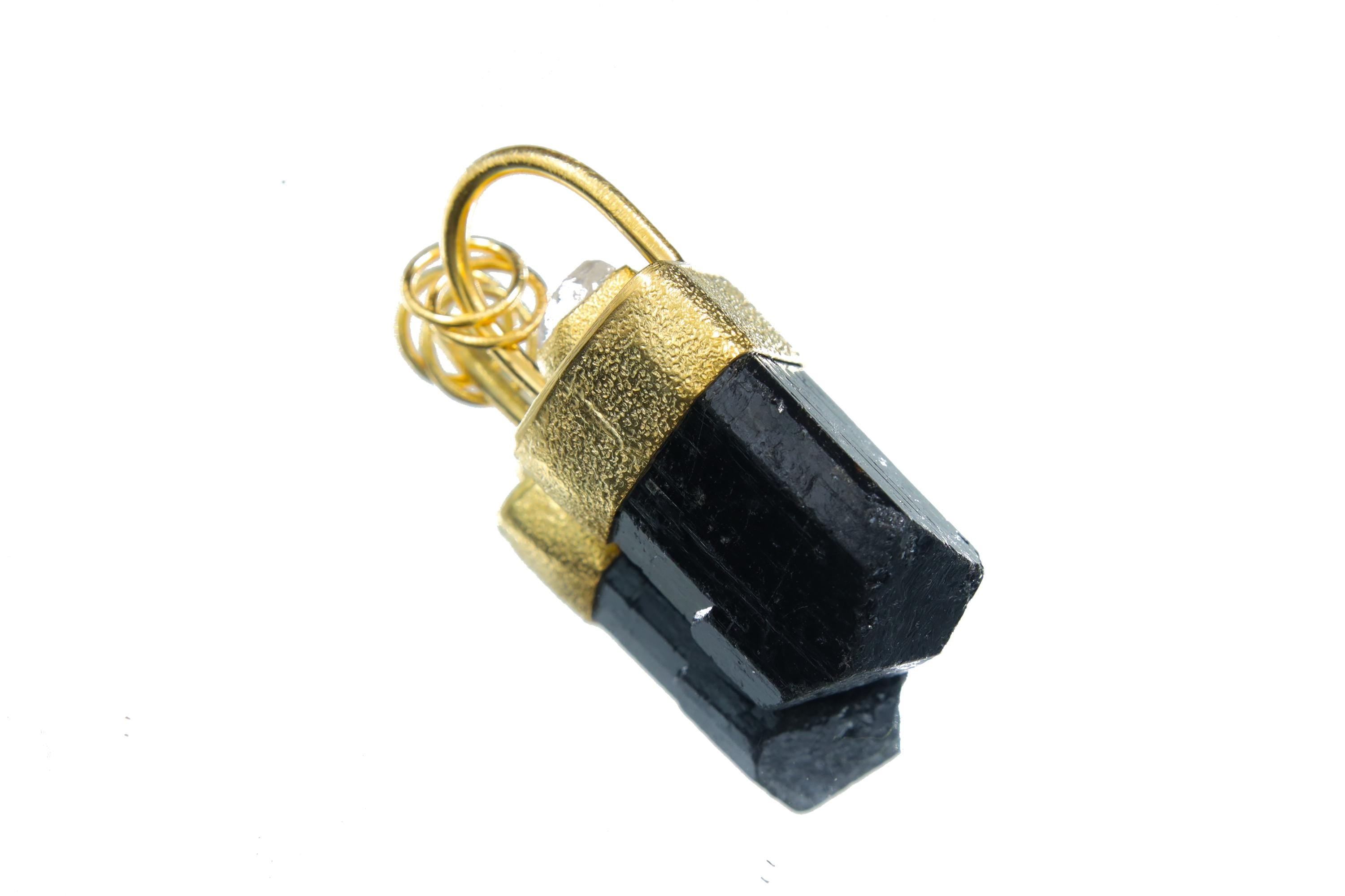 Grounding Brown Dravite Tourmaline & Diamond Necklace, Root Chakra, Textured Sterling Silver, 18K Gold-Plated, Unique Gift - NO/01