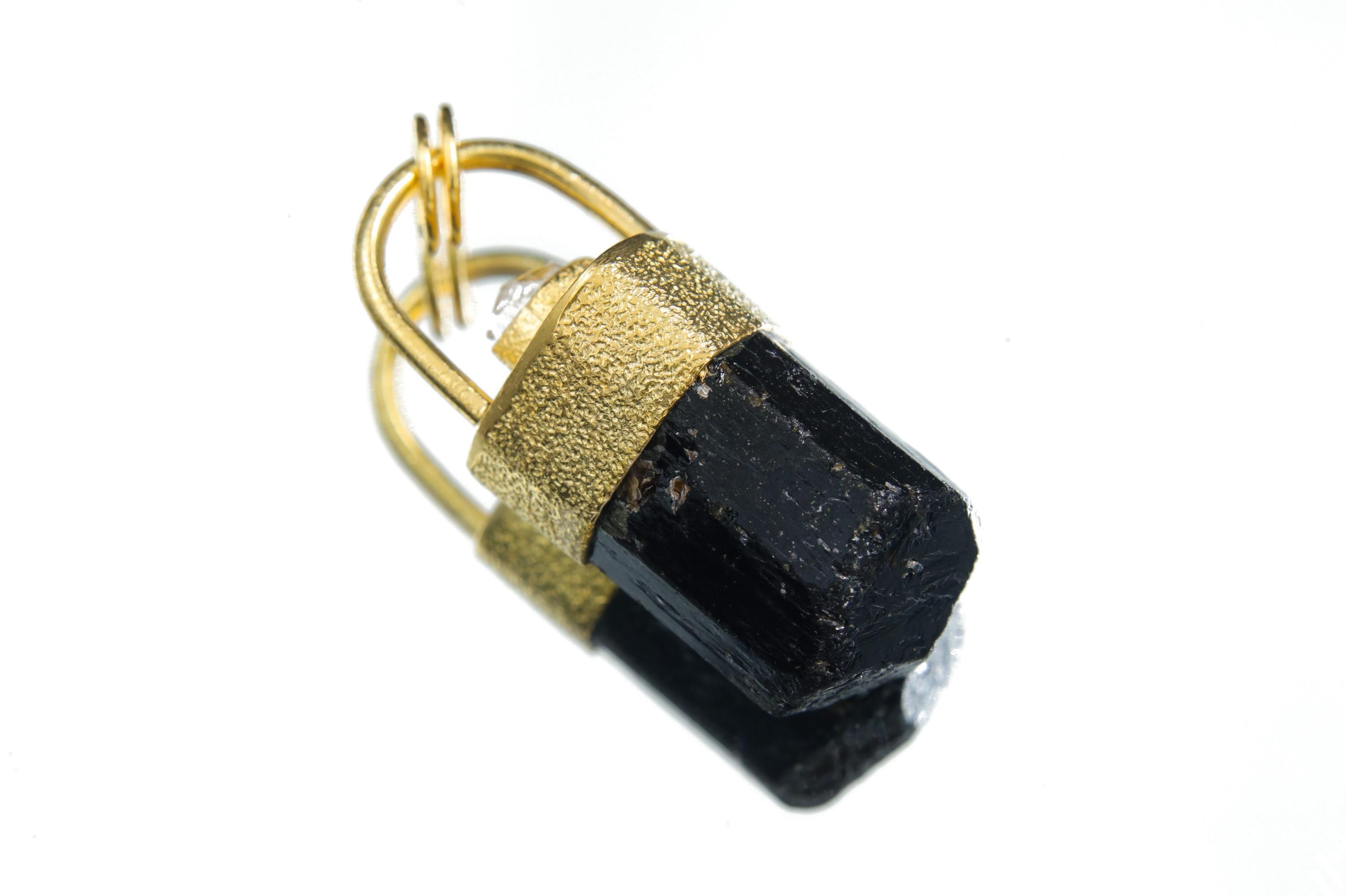 Himalayan Terminated Brown Dravite Tourmaline & Diamond Pendant, Sterling Silver, Sand Texture, 18K Gold-Plated, Unique Gift - NO/02