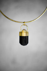 Grounding Brown Dravite Tourmaline & Diamond Necklace, Root Chakra, Textured Sterling Silver, 18K Gold-Plated, Unique Gift - NO/01