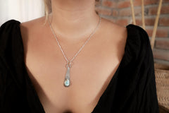 Larimar Teardrop Pendant Necklace, Sterling Silver, Shiny & Hammer Texture Finish, Throat Chakra, Pisces Zodiac, Calming Energy, Unique Gift