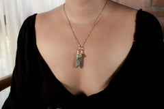 Aqua Aura Quartz & Australian Opal Doublet Pendant, 18K Gold-Plated Sterling Silver, Crown Chakra Jewelry, Unique Gift, Birthstone - NO/05