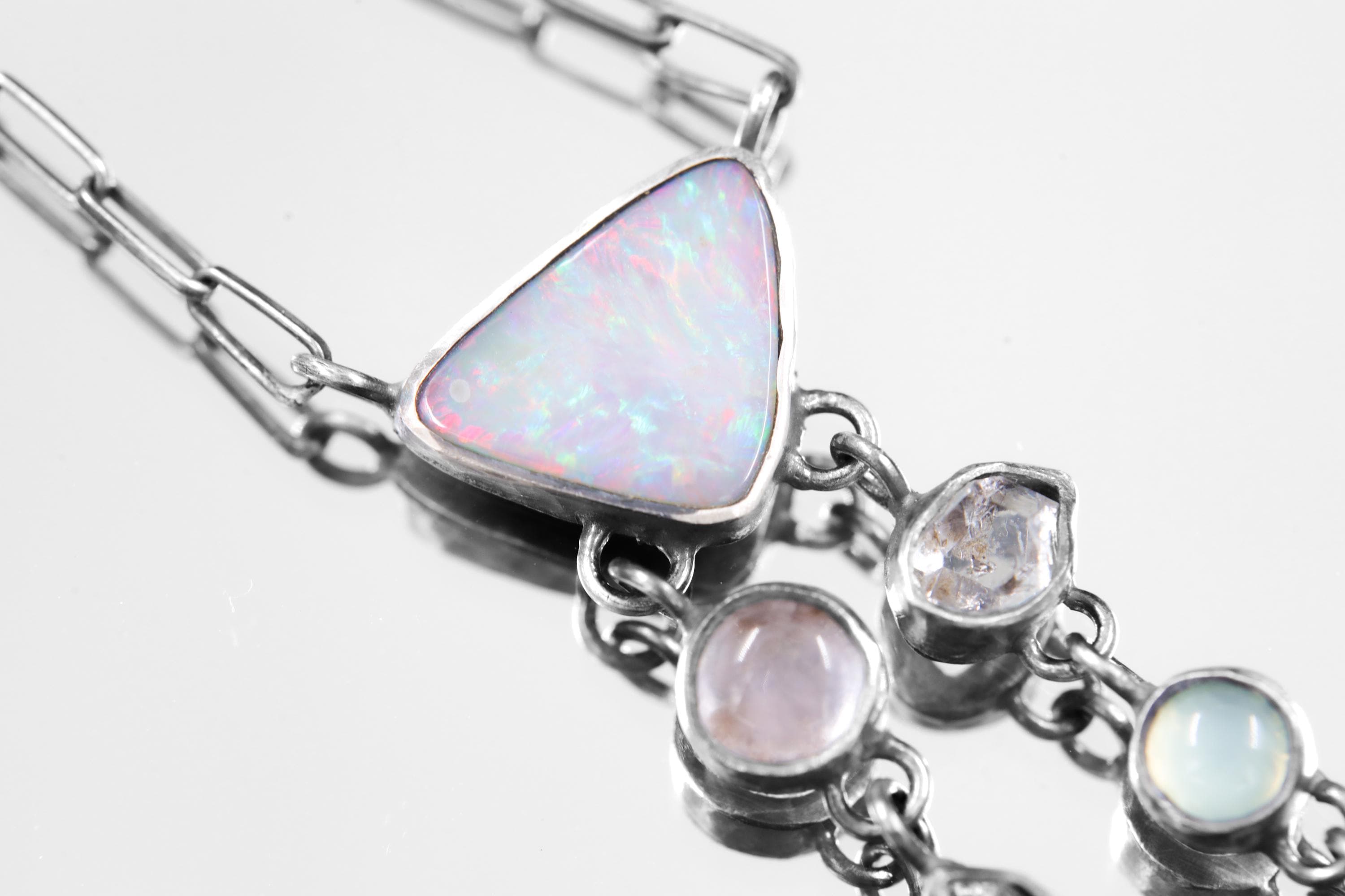 Triangle Opal,Round Rose Quartz,Round Aquamarine,Raw Herkimer Diamond,Pearl,name