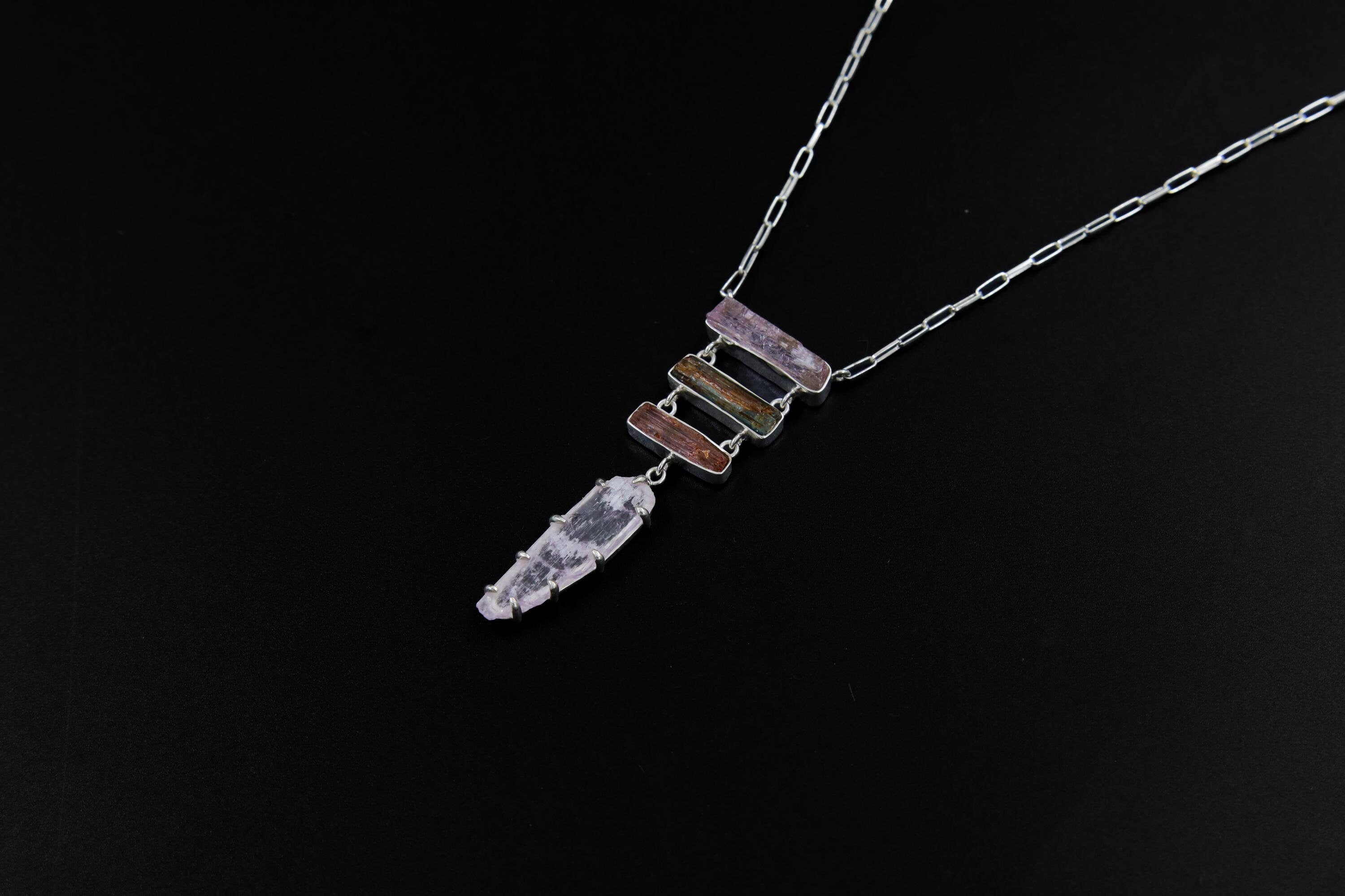 Pink Kunzite, Himalayan Aquamarine & Pink Tourmaline Pendant, Sterling Silver, Spiritual Necklace, Love Energy, Gift for Connection