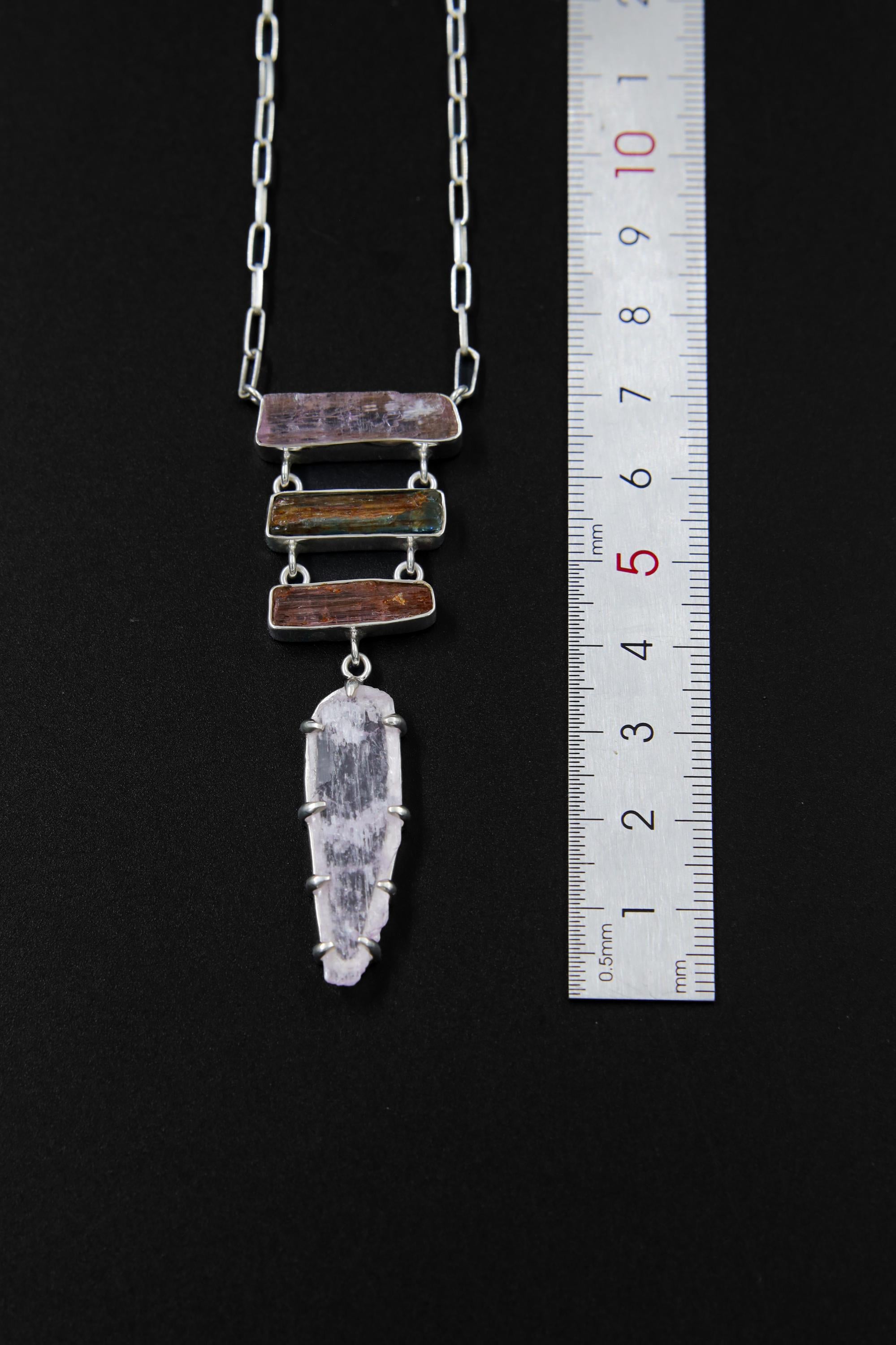 Pink Kunzite, Himalayan Aquamarine & Pink Tourmaline Pendant, Sterling Silver, Spiritual Necklace, Love Energy, Gift for Connection