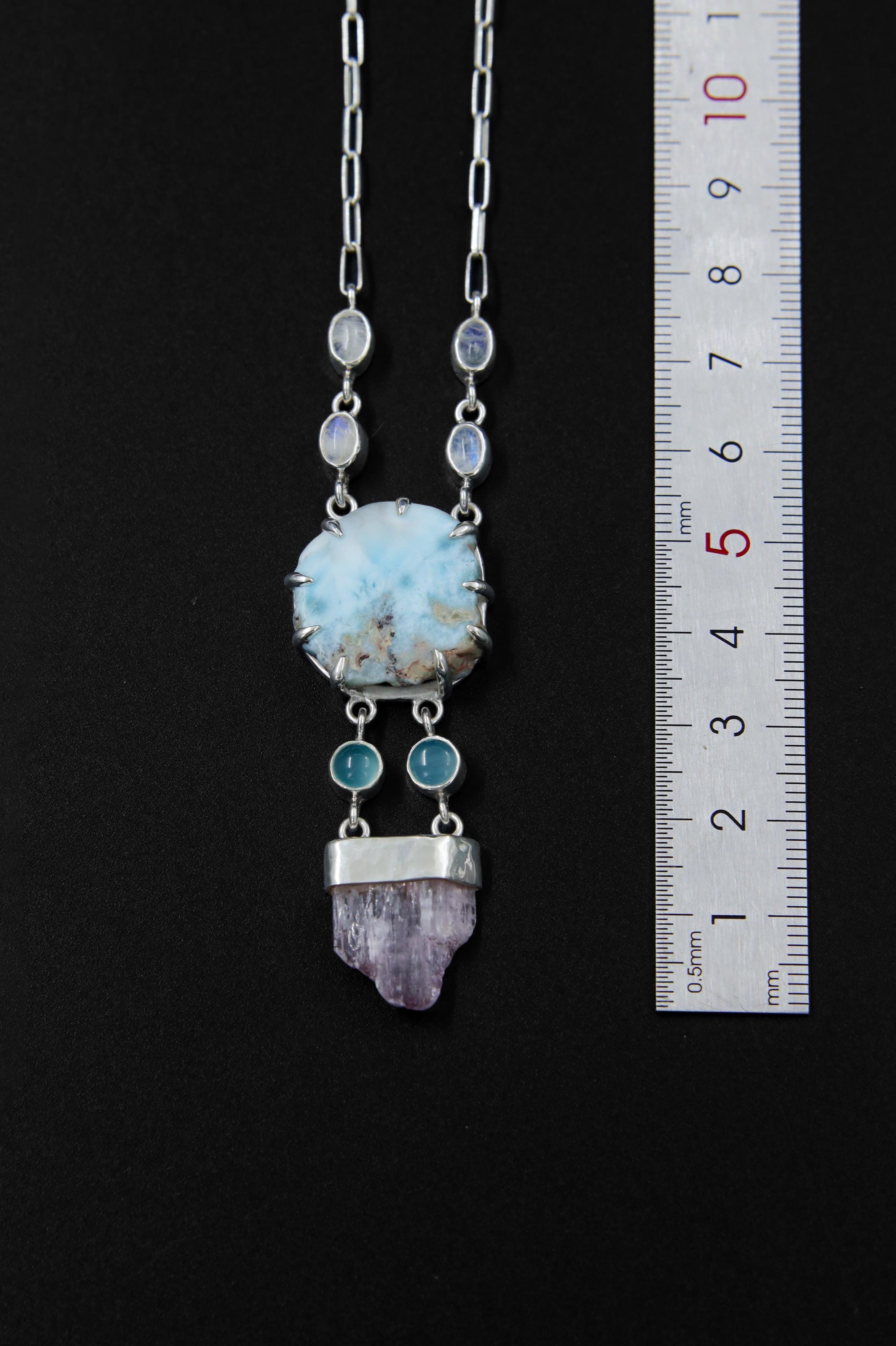 Larimar & Kunzite Pendant, Atlantis Stone Jewelry, Sterling Silver, Lemurian Energy Necklace, Ancient Light Seeker, Gift for a Visionary