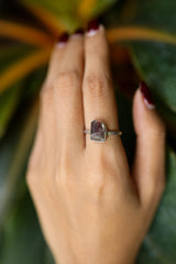 Pink gem Tourmaline Rubellite - Stack Crystal Ring - Size 6 3/4 US - 925 Sterling Silver - Thin Band Hammer Textured