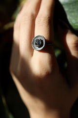 Raw Australian Fossicked River Tumbled Gem Sapphire- Oxidised Rustick Textured Dome Set- 925 Sterling Silver - Crystal Ring