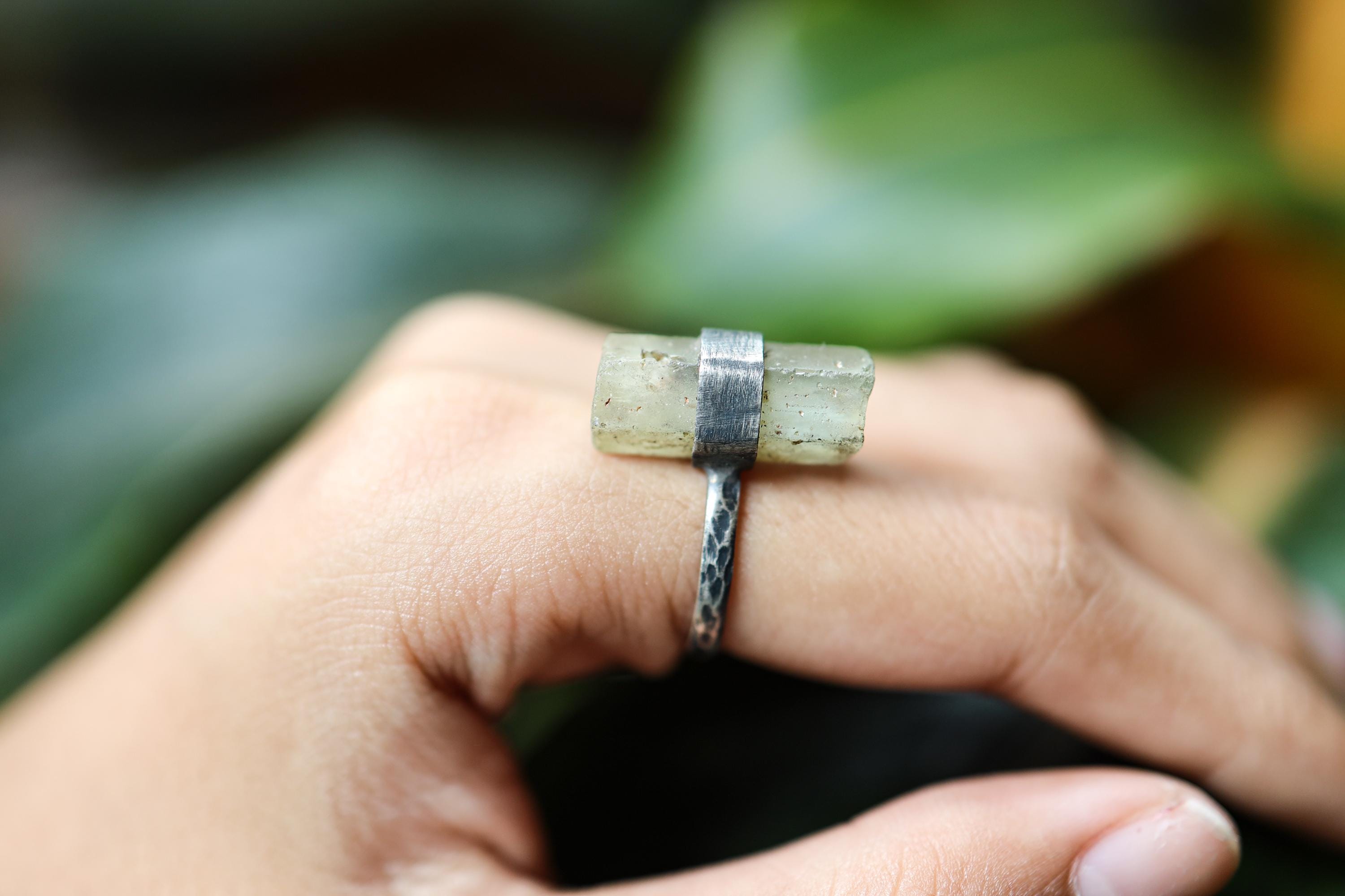 Textured & Oxidized Sterling Silver Torrington Ring with Raw Australian Aquamarine, Size 5 1/2,Pisces Zodiac, Emotional Balance- NO/12