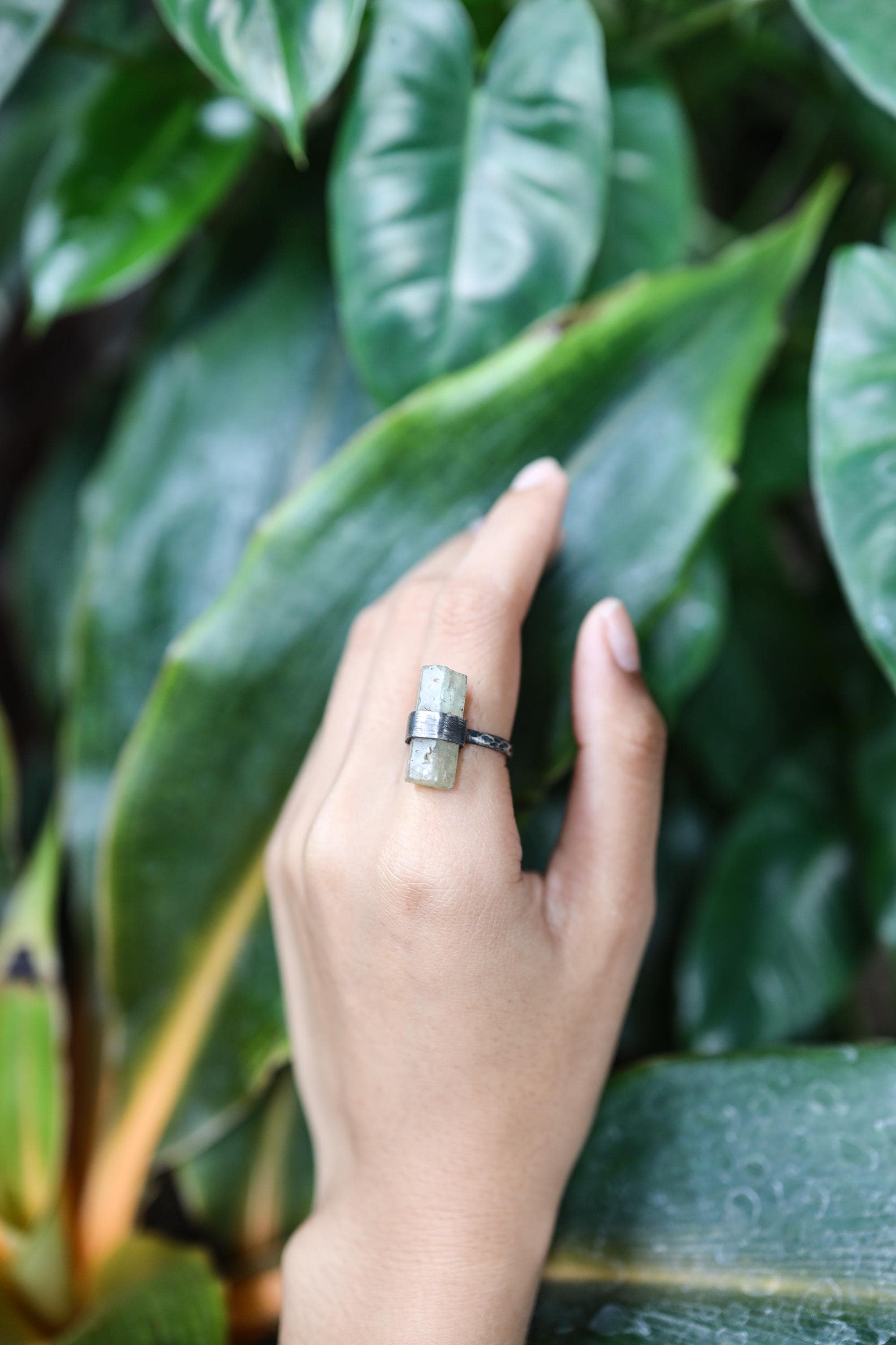 Textured & Oxidized Sterling Silver Torrington Ring with Raw Australian Aquamarine, Size 5 1/2,Throat Chakra,Pisces Zodiac,Emotional Balance