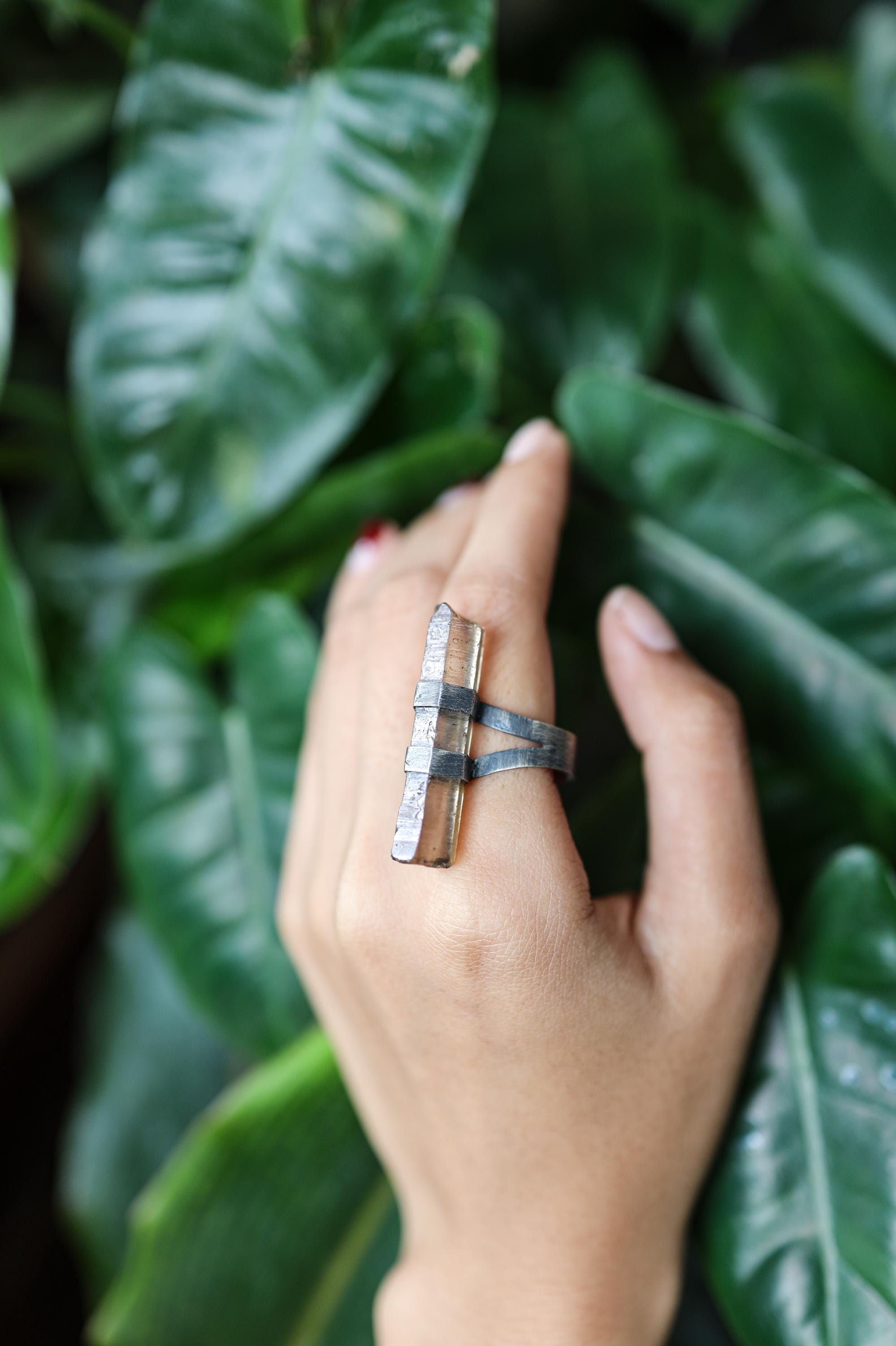 Torrington Radiance: Textured & Oxidised Sterling Silver Ring with Natural Australian Smoky Citrine Quartz - Size 9 - NO/03