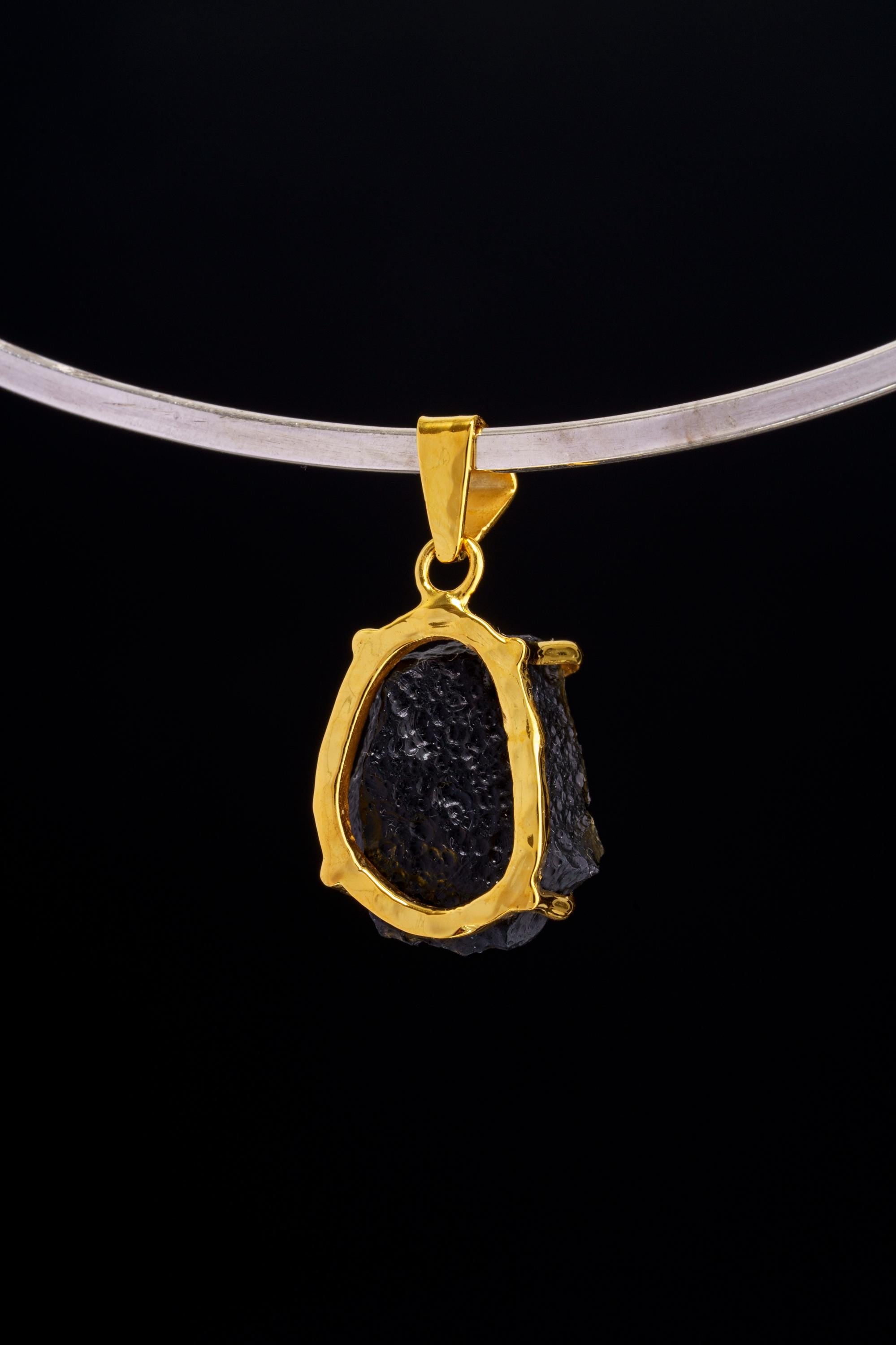 Tare Darwin Glass, Tektite, 2 Microns Gold-Plated Sterling Silver, Crown Chakra, High Vibration Spiritual Pendant, Unique Gift