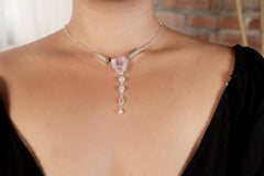 Pink Kunzite, Aquamarine & Blue Moonstone Pendant, Shiny Sterling Silver, Heart and Throat Chakra, Unique Gift