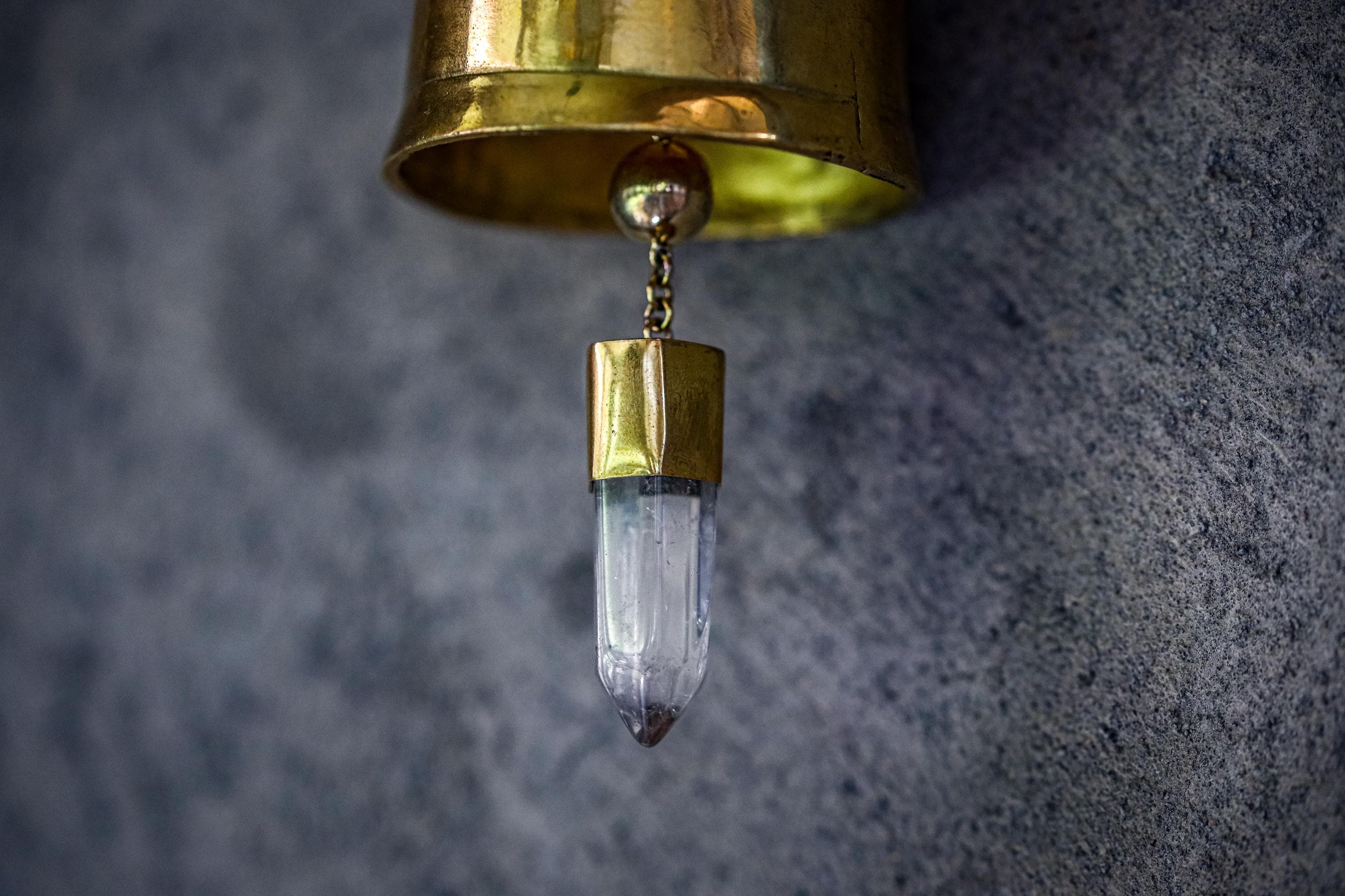 Crystal-Accented Hindu Prayer Bell, Bronze with 18k Gold Plating, Clear Quartz Amplifier, Spiritual Décor, Meditation Bell, Christmas tree