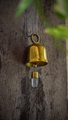 Crystal-Accented Hindu Prayer Bell, Bronze with 18k Gold Plating, Clear Quartz Amplifier, Spiritual Décor, Meditation Bell, Christmas tree