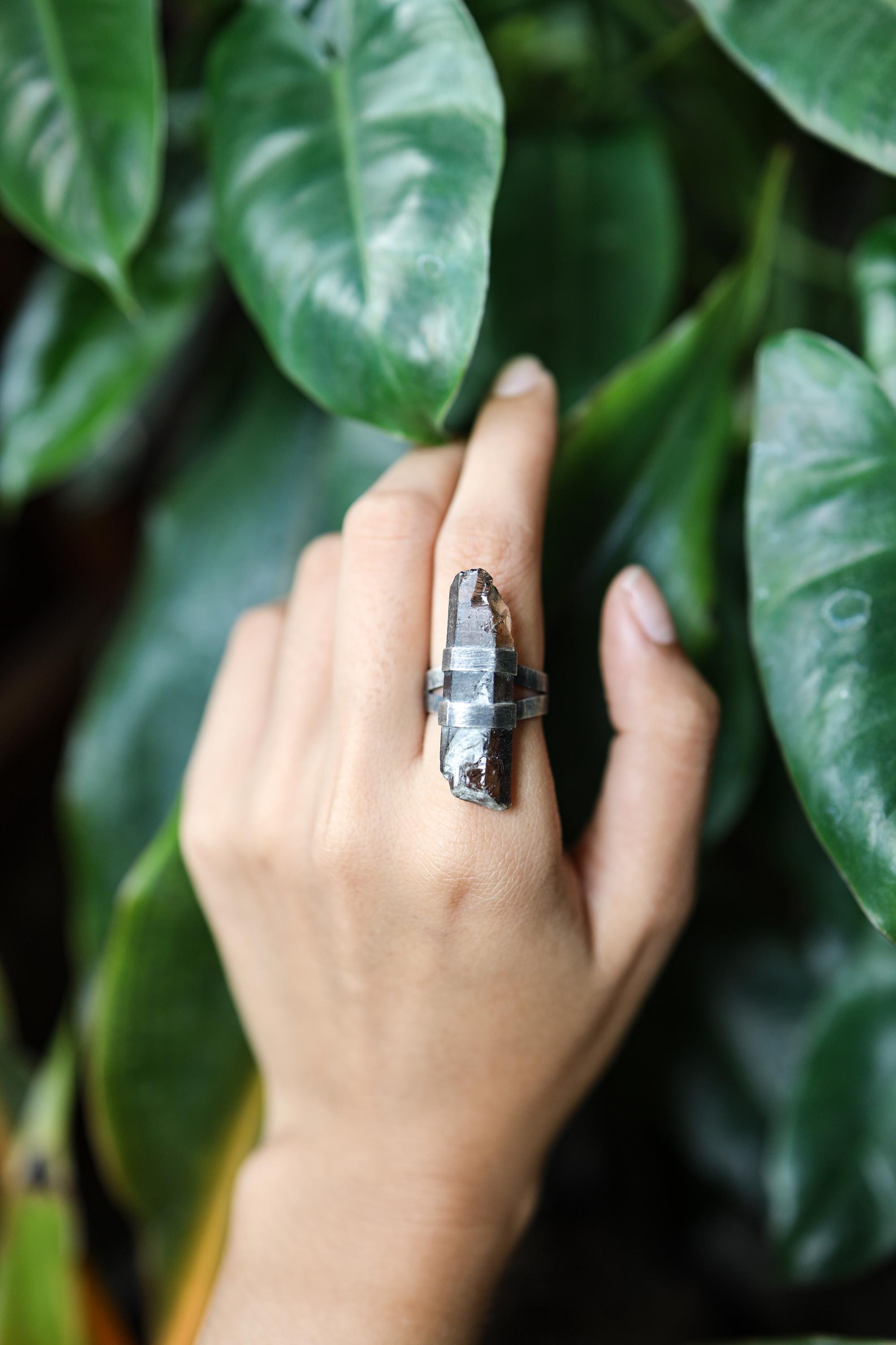 Torrington Ring: Textured & Oxidised Sterling Silver with Natural Australian Smoky Citrine Quartz, Scorpio Zodiac, Abundance -Size 6 - NO/01