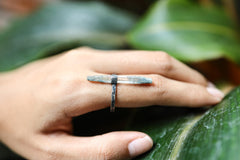 Textured & Oxidised Sterling Silver Ring with Raw Natural Himalayan Aquamarine, Perfect Gift, Pisces Zodiac, Calming - Size 9 1/4 US - NO/02