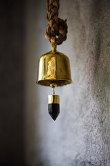 Crystal-accented Large Smoky Quartz Point, Hindu Prayer Bell, Bronze with 18k Gold Plating, Meditation & Spiritual, Christmas Decor