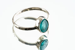 Rough Gem Blue Apatite Cabochon  -  Stack Crystal Ring - Size 5 1/2 US - 925 Sterling Silver - Thin Band Hammer Textured