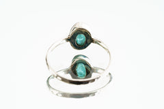 Rough Gem Blue Apatite Cabochon  -  Stack Crystal Ring - Size 5 1/2 US - 925 Sterling Silver - Thin Band Hammer Textured