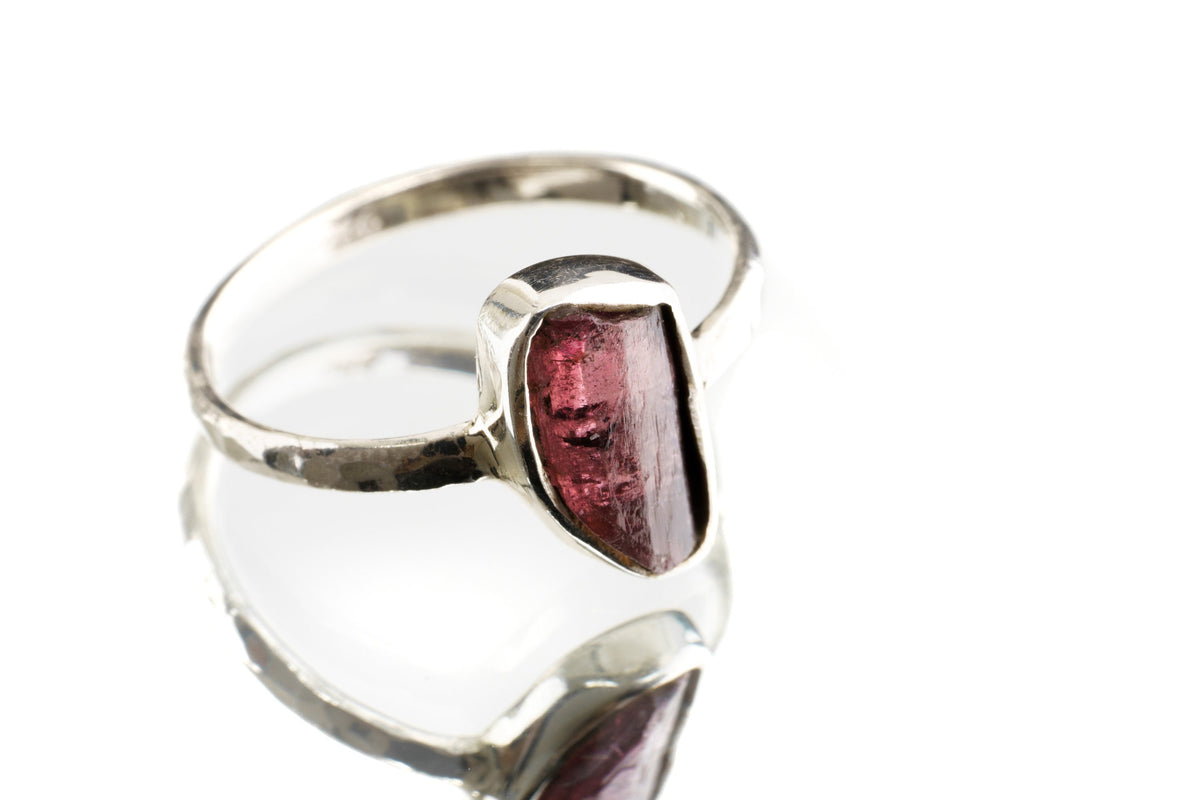 Vivid Elegance - Rubellite Tourmaline - Size 4 3/4 US - Fine Sterling Silver Crystal Ring