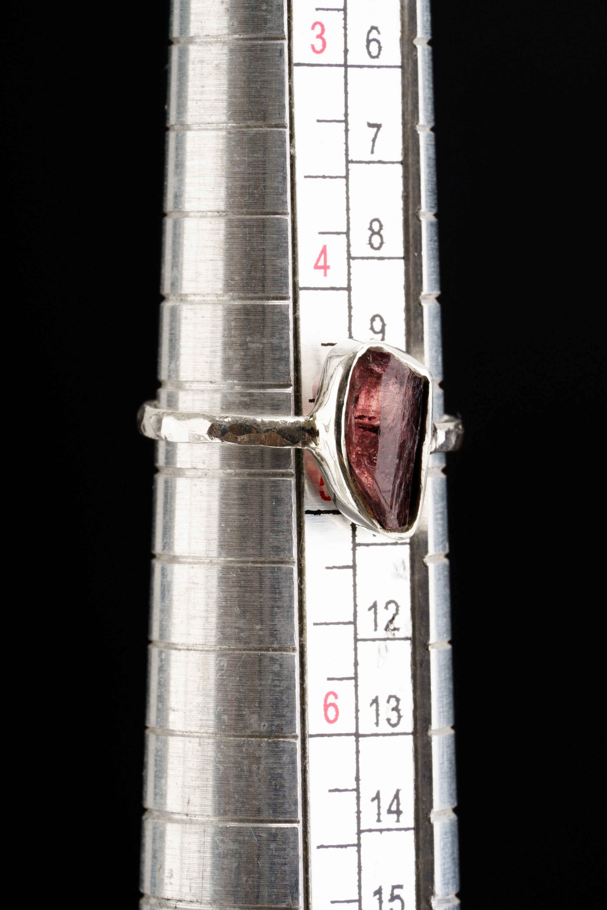 Vivid Elegance - Rubellite Tourmaline - Size 4 3/4 US - Fine Sterling Silver Crystal Ring